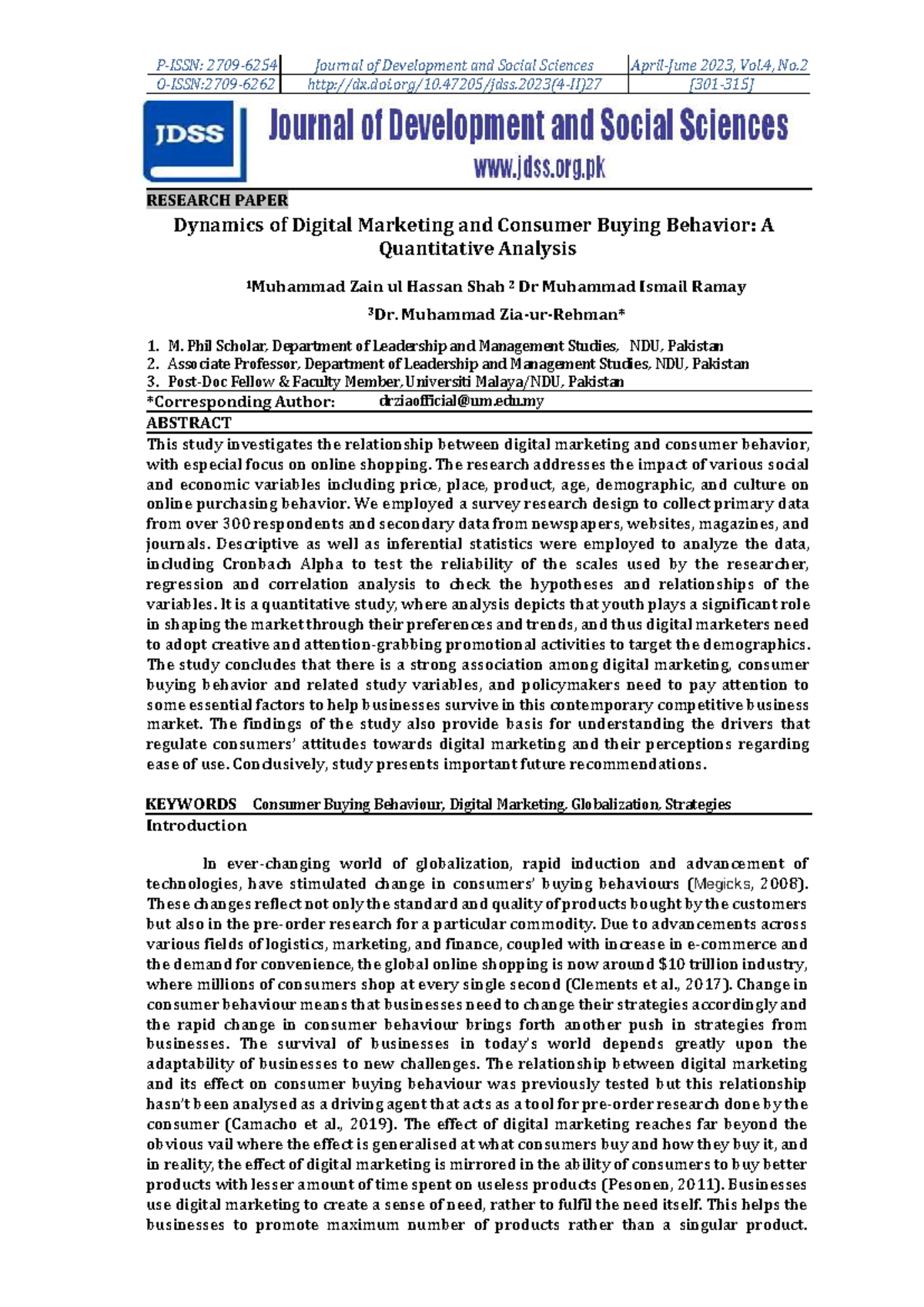 Dynamics of Digital Marketing & Consumer Behavior: A Quantitative Study ...
