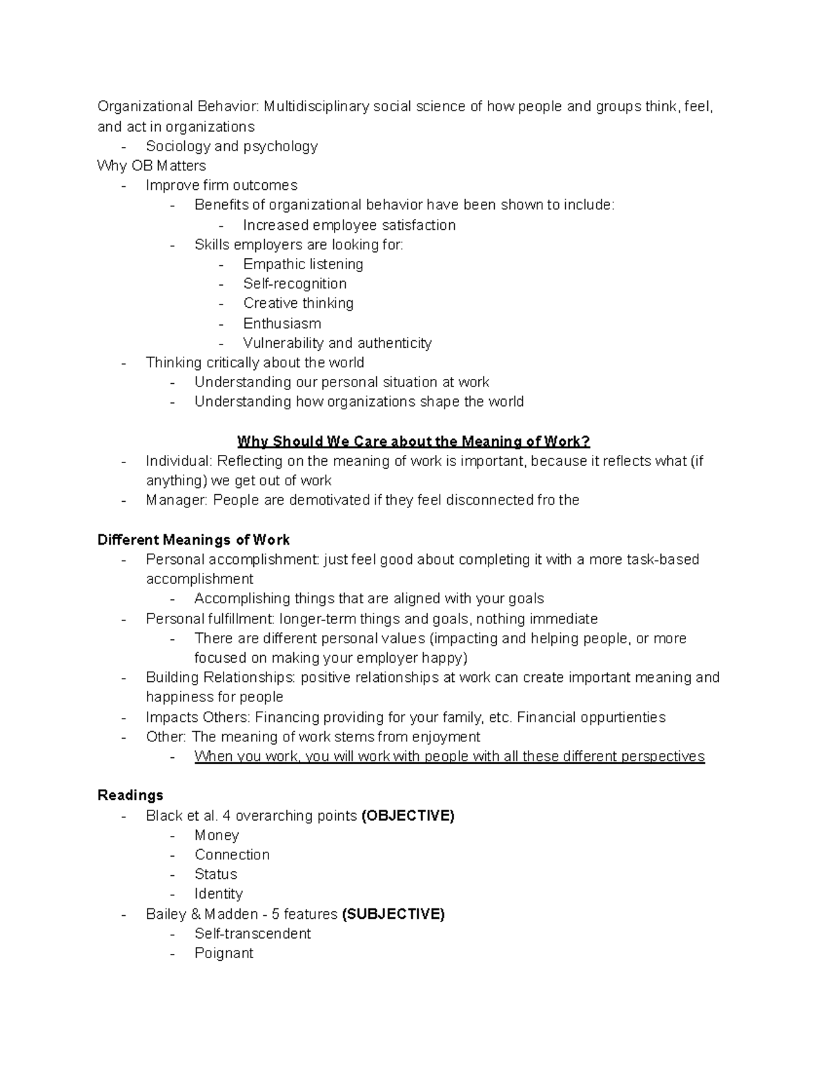 Organizational Behavior Overview: Key Concepts and Insights (Unit 1 ...