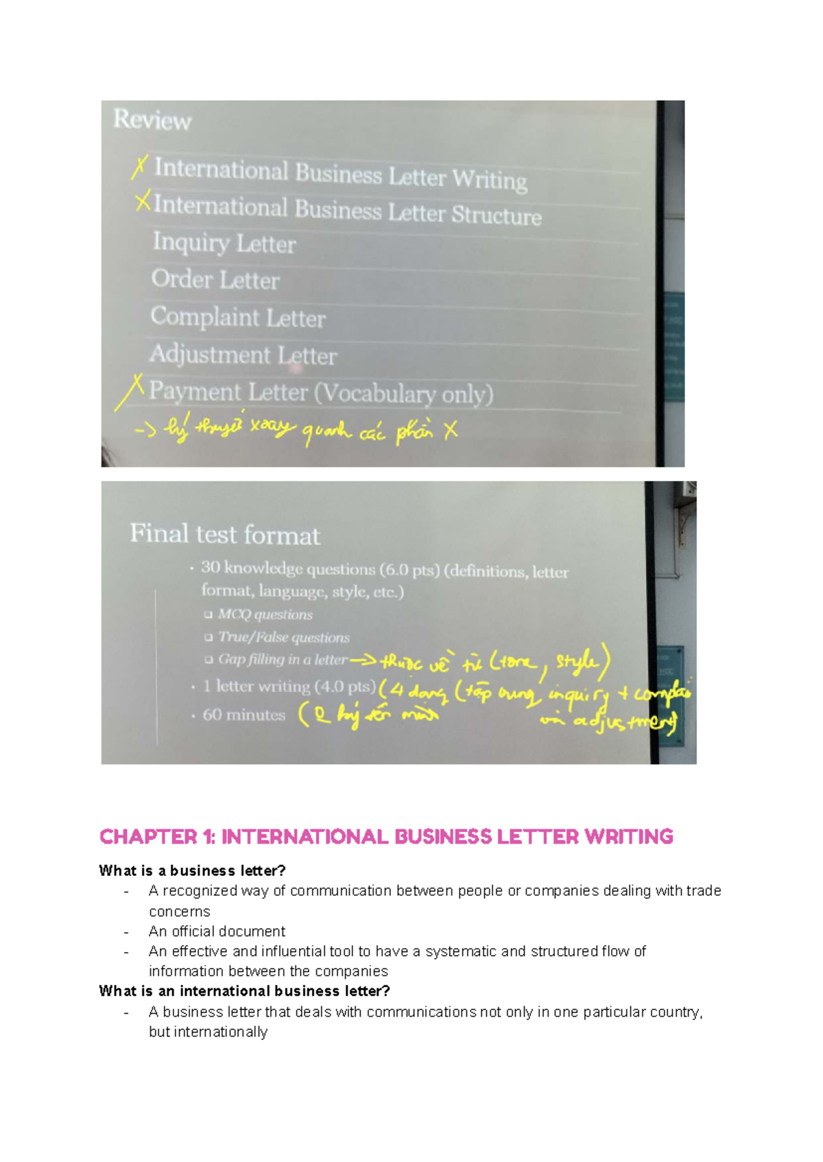 CHAPTER 1: INTERNATIONAL BUSINESS LETTER WRITING GUIDE - Studocu