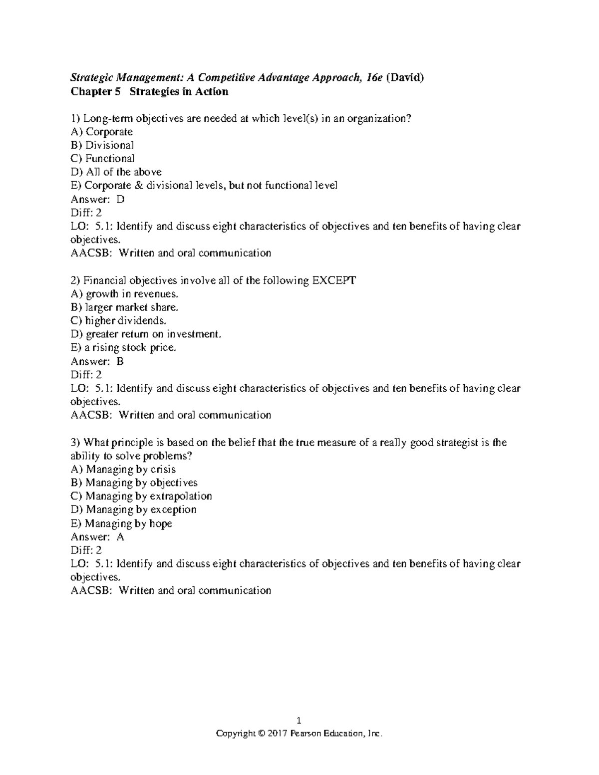 Chapter 5 Test Bank: Strategies in Action for Strategic Management (16e ...