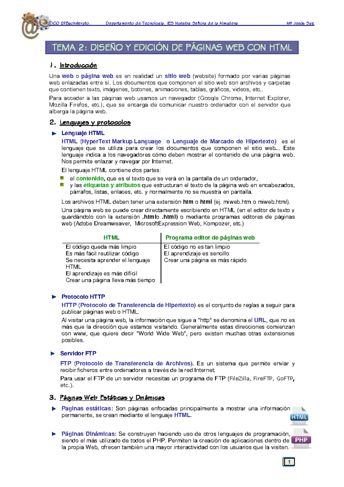 Diseño y Edición de Páginas Web con HTML - Apuntes 2HW104 - Studocu