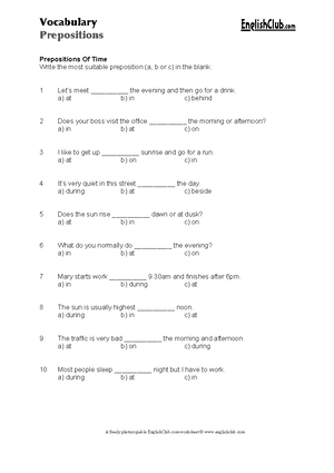 EC Vocabulary: Prepositions of Place Worksheet - Studocu