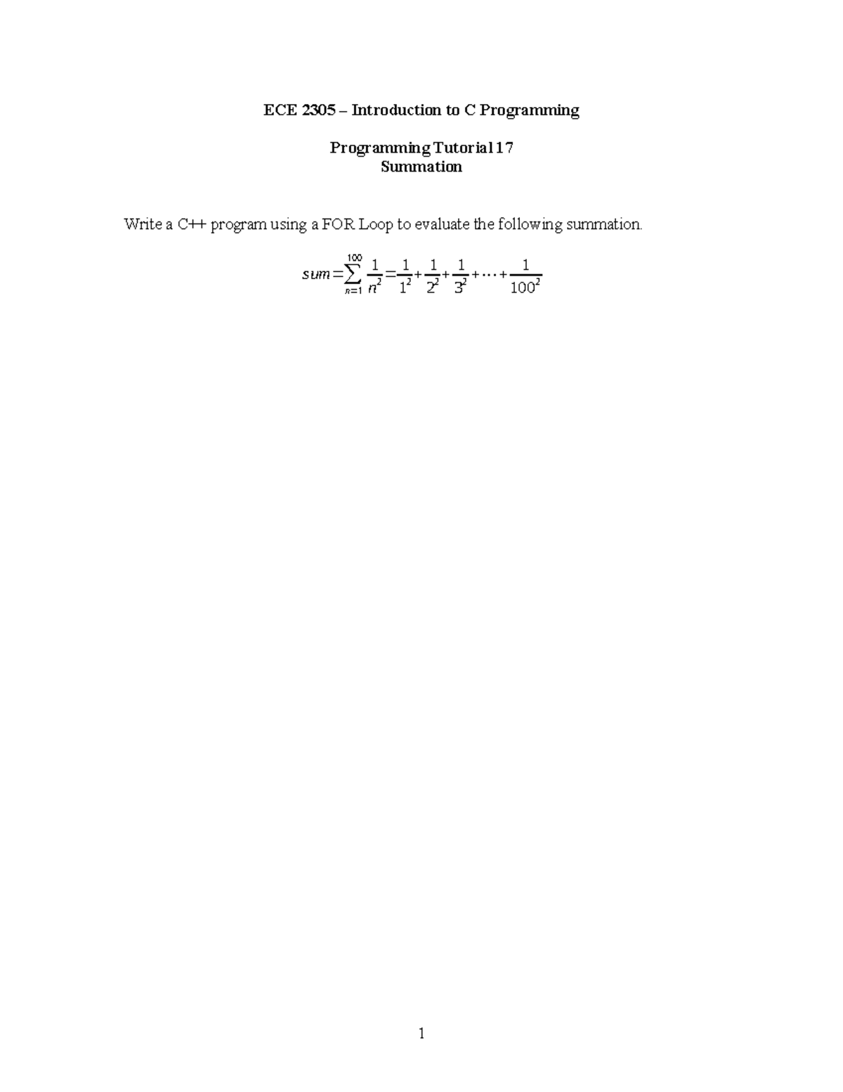 ECE 2305 Tutorial 17 - ECE 2305 - ECE 2305 – Introduction to C ...