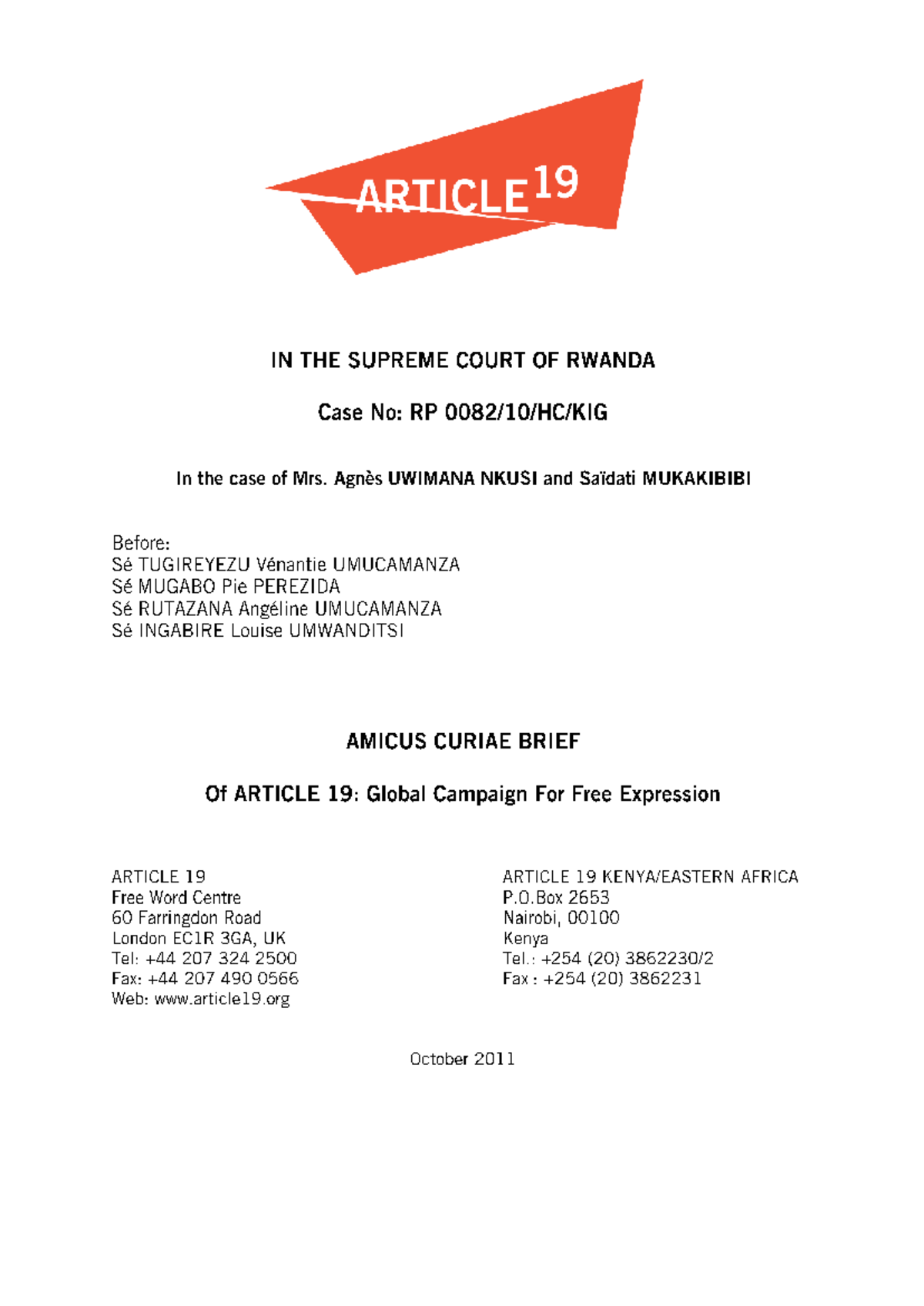 Amicus Curiae Brief on Freedom of Expression: Case No. RP - Nkusi ...