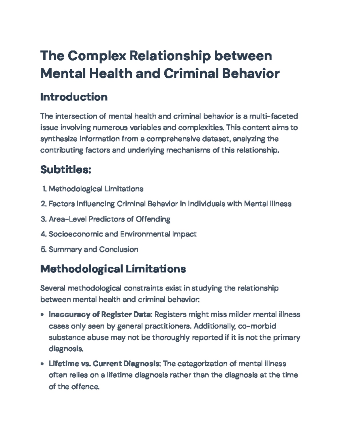Mental Health and Criminal Behavior: Analyzing Contributing Factors ...