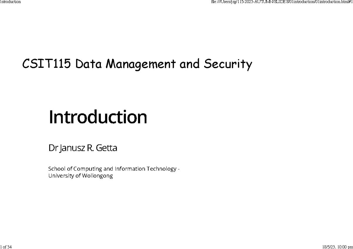 CSIT115 Introduction to Data Management and Security Notes - Studocu