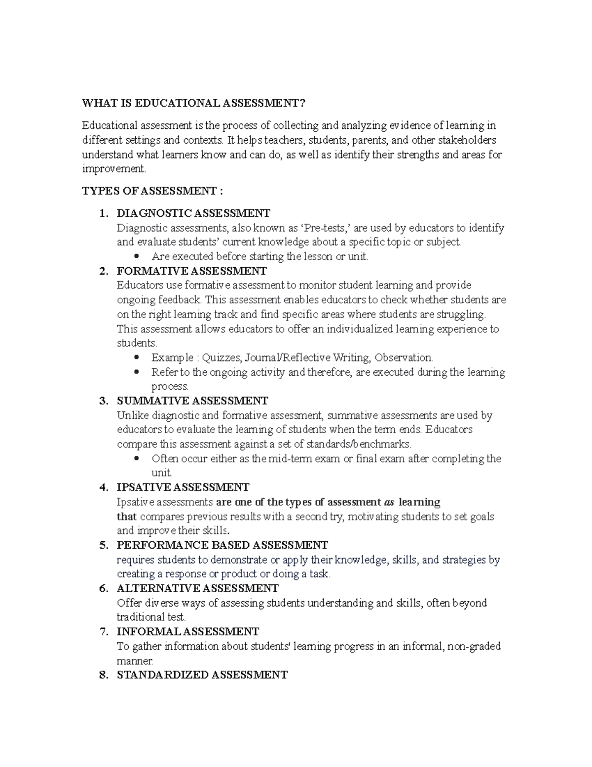 Types of Educational Assessment: An In-Depth Exploration - Studocu