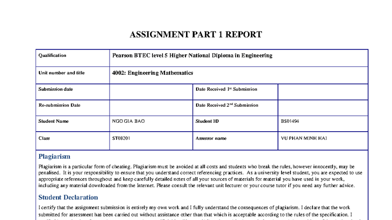 ASM Part 1 Report (708): Engineering Mathematics Analysis and Solutions ...