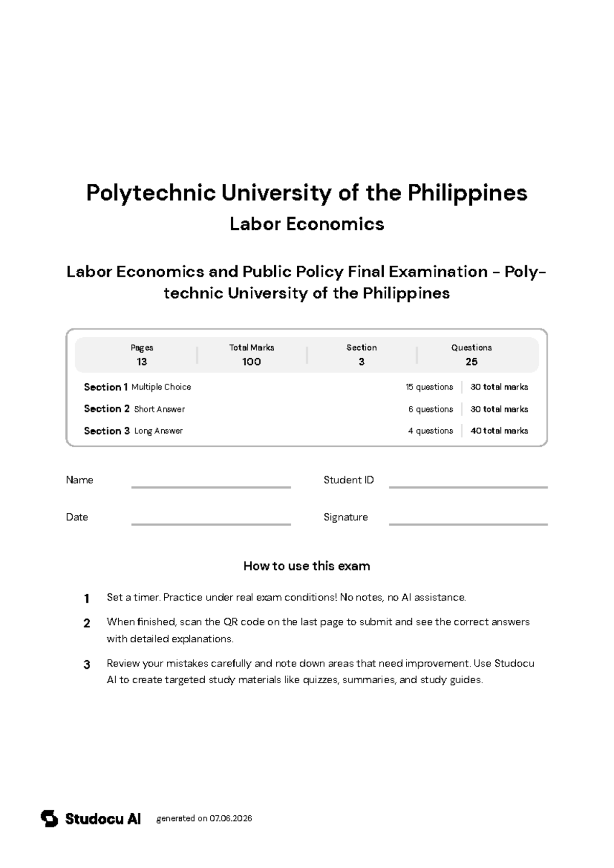 Labor Economics and Public Policy Final Exam - PUP - Studocu