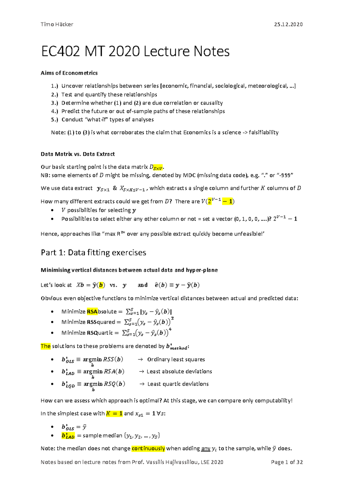 EC402 MT 2020: Comprehensive Lecture Notes on Econometrics - Studocu