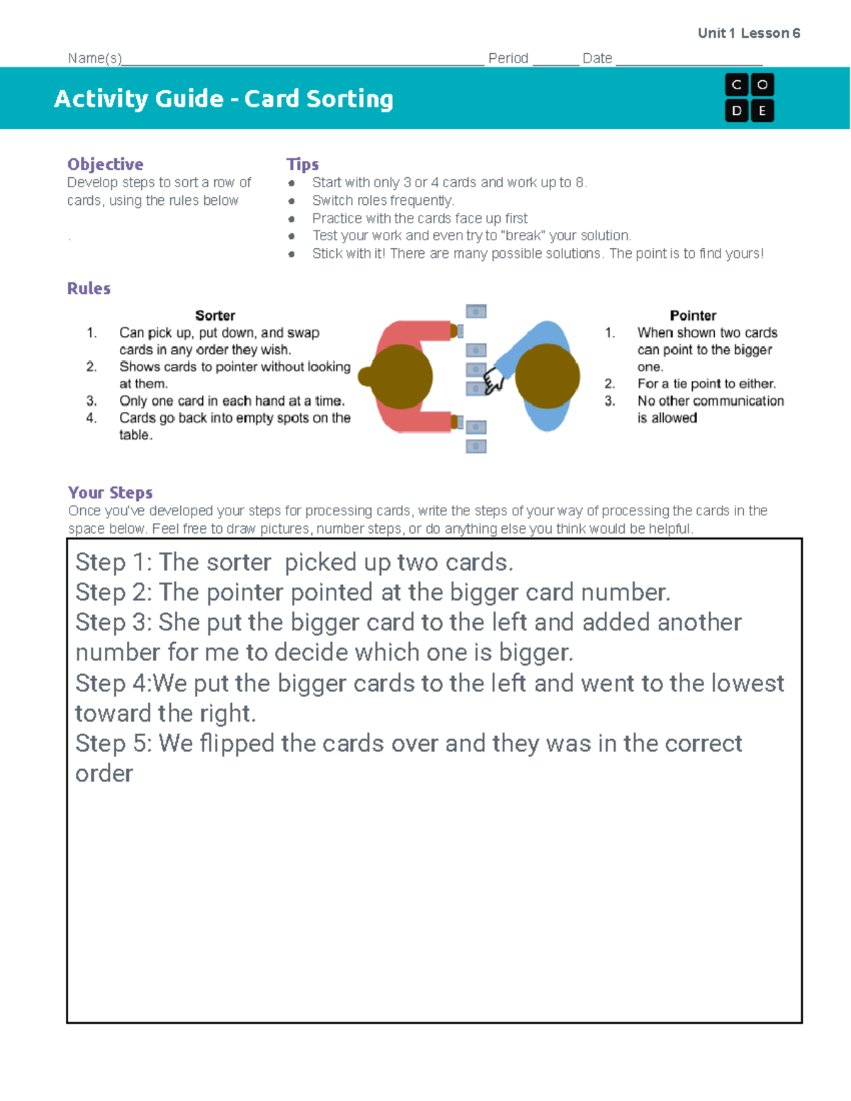 Unit 1 Lesson 6 - Card Sorting Activity Guide and Steps - Studocu