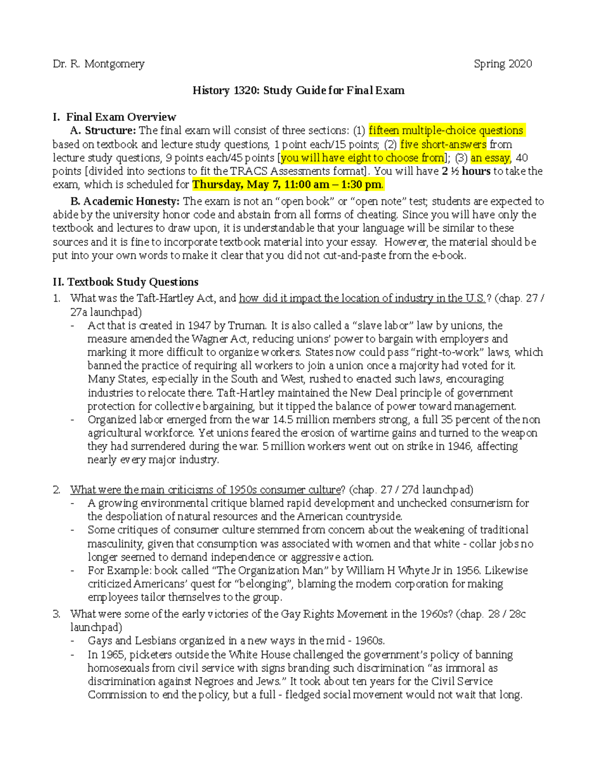 History 1320 Study Guide: Key Topics for Final Exam Review - Studocu