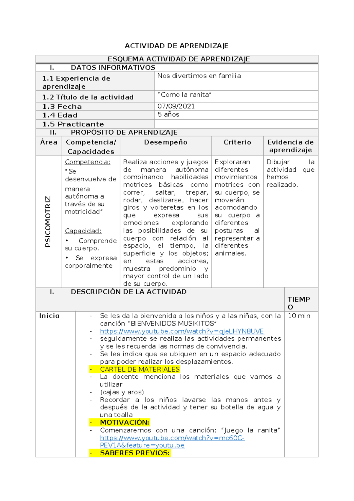 Actividad de Aprendizaje: Psicomotricidad I - Nos Divertimos en Familia ...