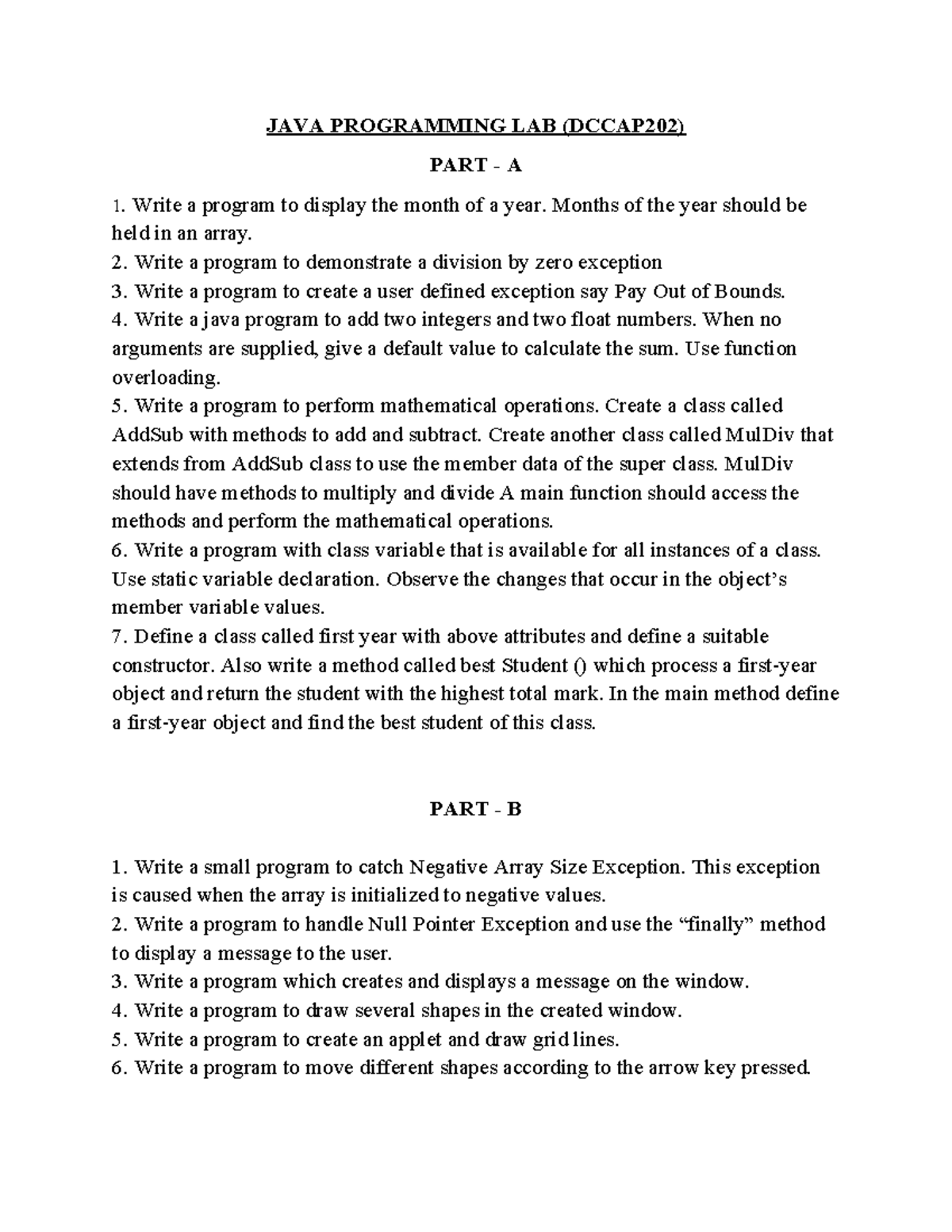 JAVA Programming LAB QP (DCCAP202): Exercises & Solutions - Studocu