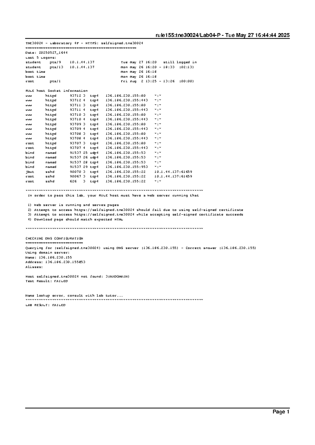 TNE30024 Lab 4P: Web Server Configuration and DNS Testing Results - Studocu
