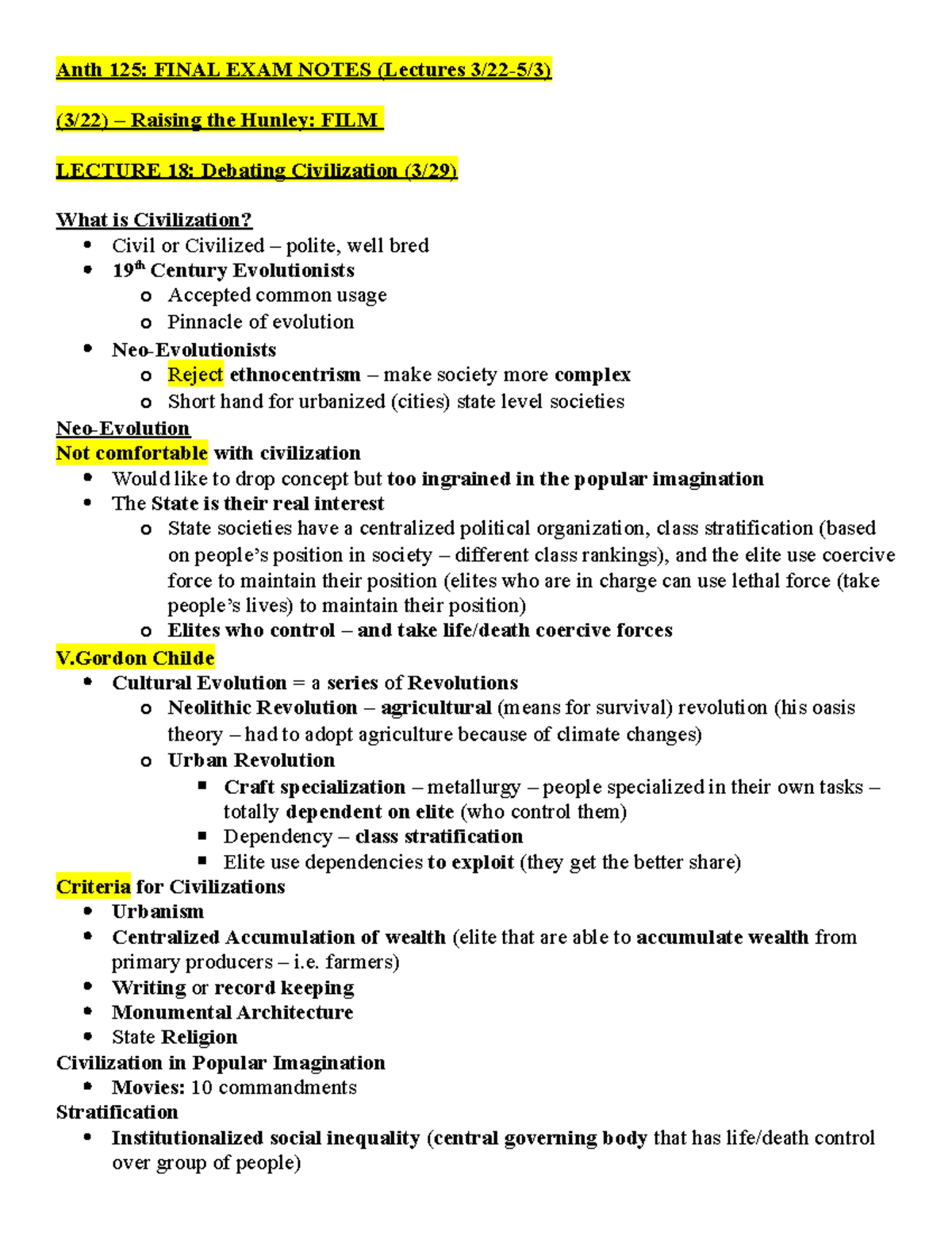 Anth 125- final exam notes - Anth 125: FINAL EXAM NOTES (Lectures ...