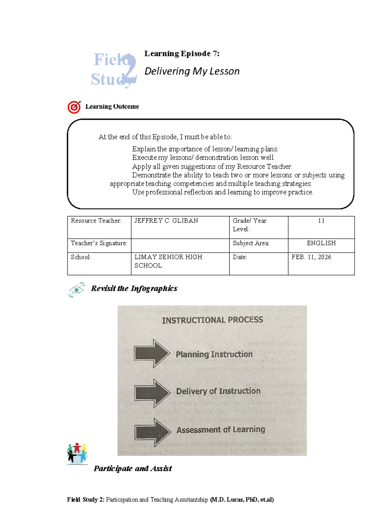 Field Study 2: Learning Episode 7 - Delivering My Lesson Plan - Studocu