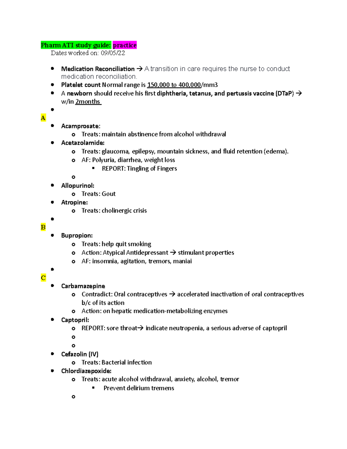 Pharm ATI Study Guide: Comprehensive Medication Notes for Class - Studocu
