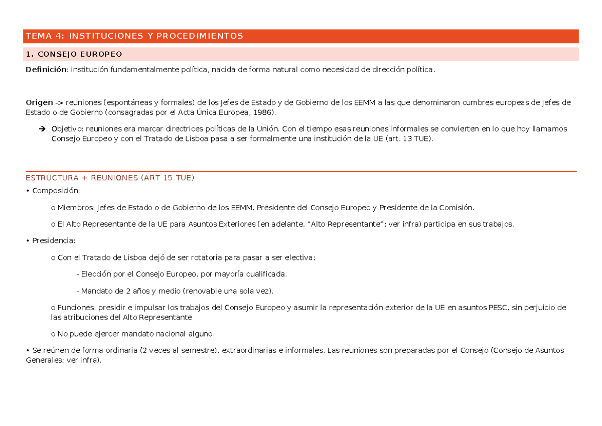 Tema 4 instituciones UE - TEMA 4: INSTITUCIONES Y PROCEDIMIENTOS 1 ...