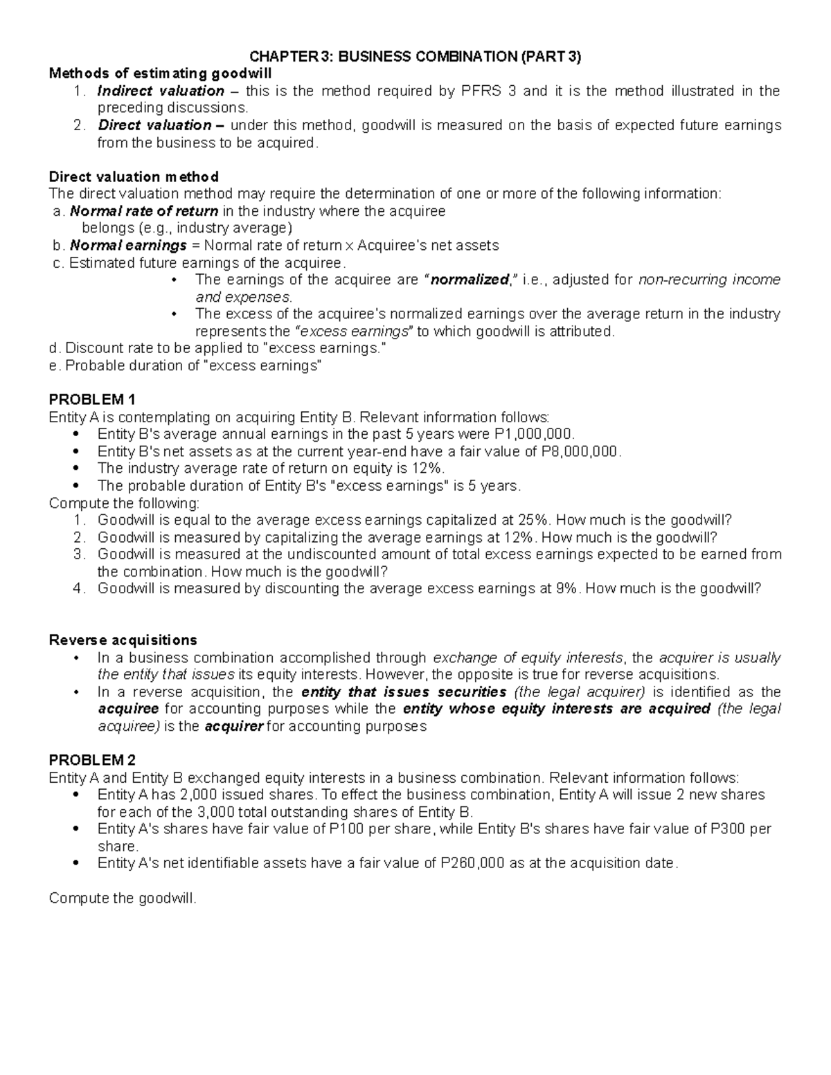 Chapter 3: Business Combination and Goodwill Calculations P3 Lecture ...