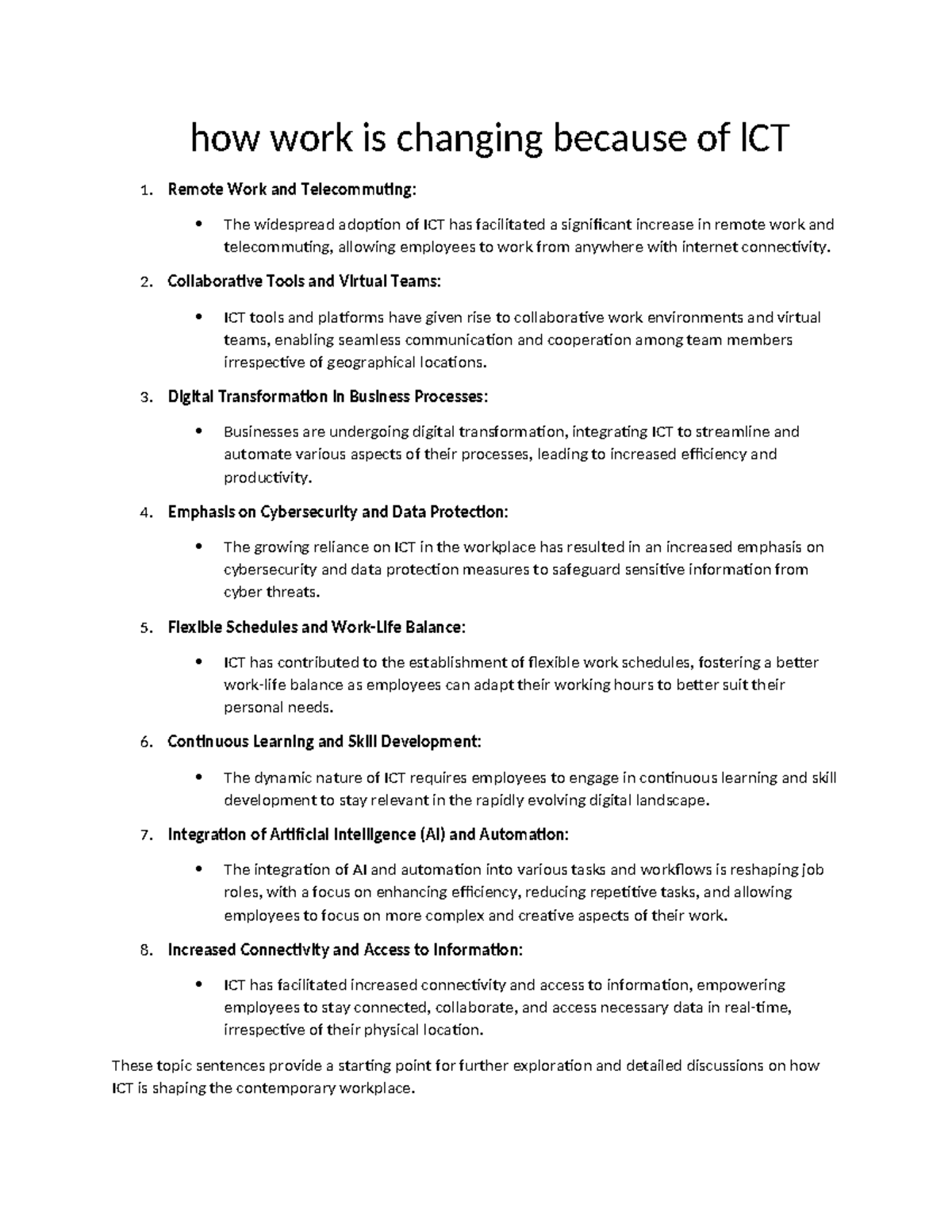 The Impact of ICT on Modern Workplaces and Remote Collaboration - Studocu