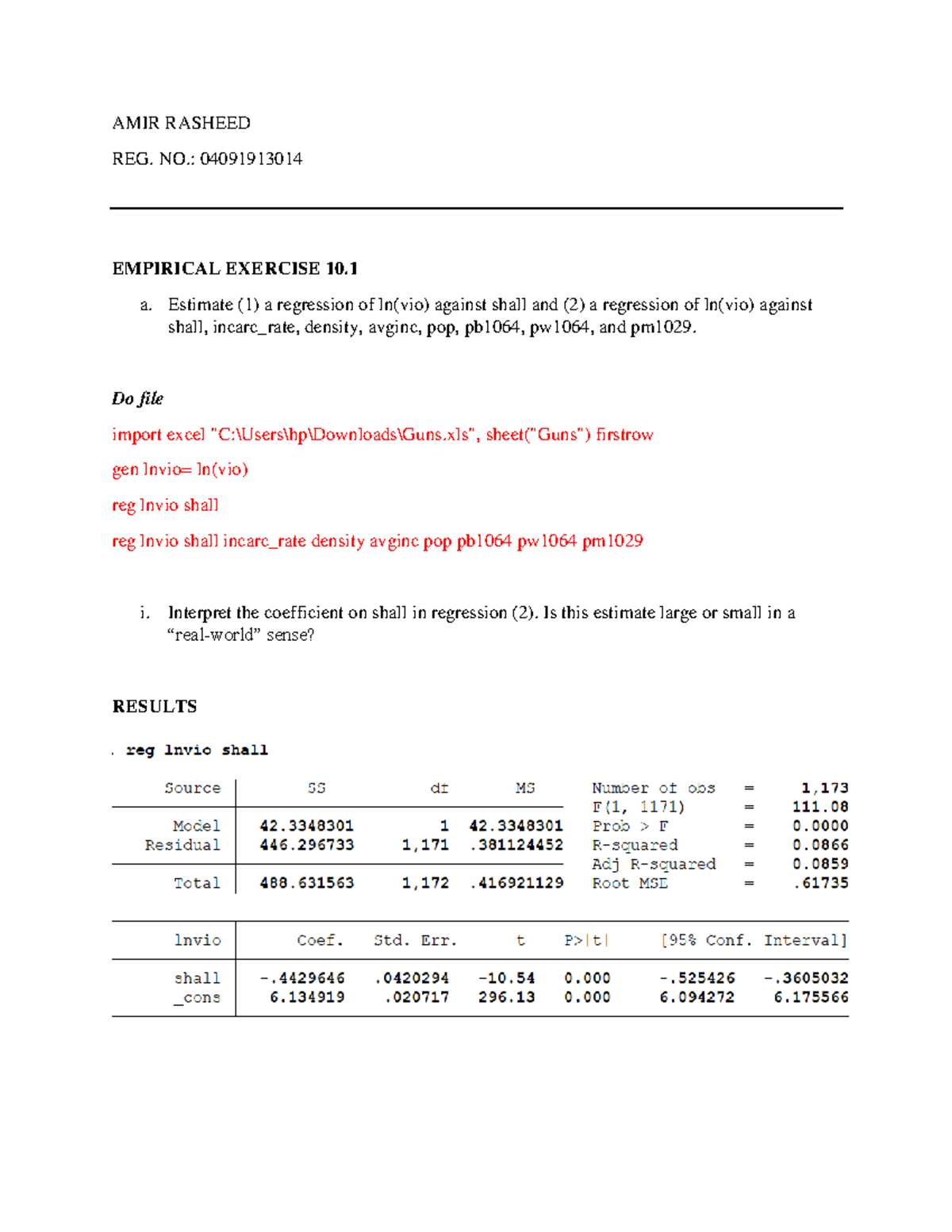 AMIR Rasheed - Empirical Exercise 10: Regression Analysis Insights ...
