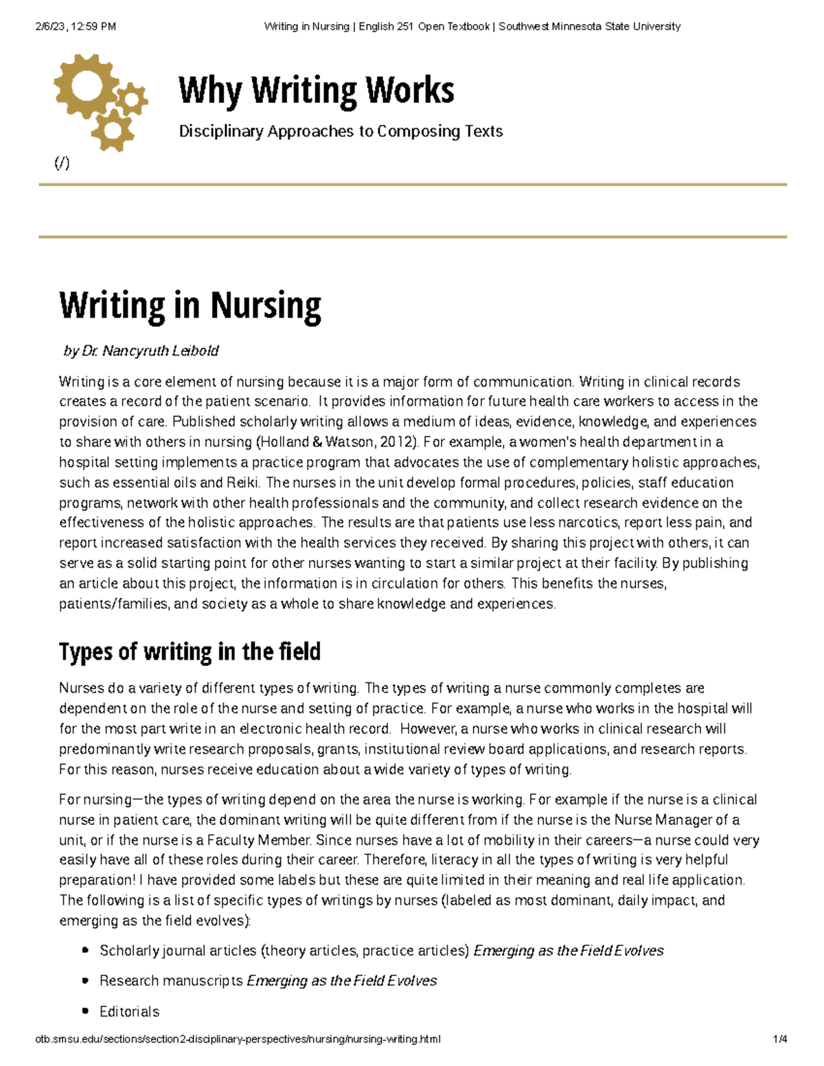 Writing in Nursing: English 251 Open Textbook Overview - Studocu