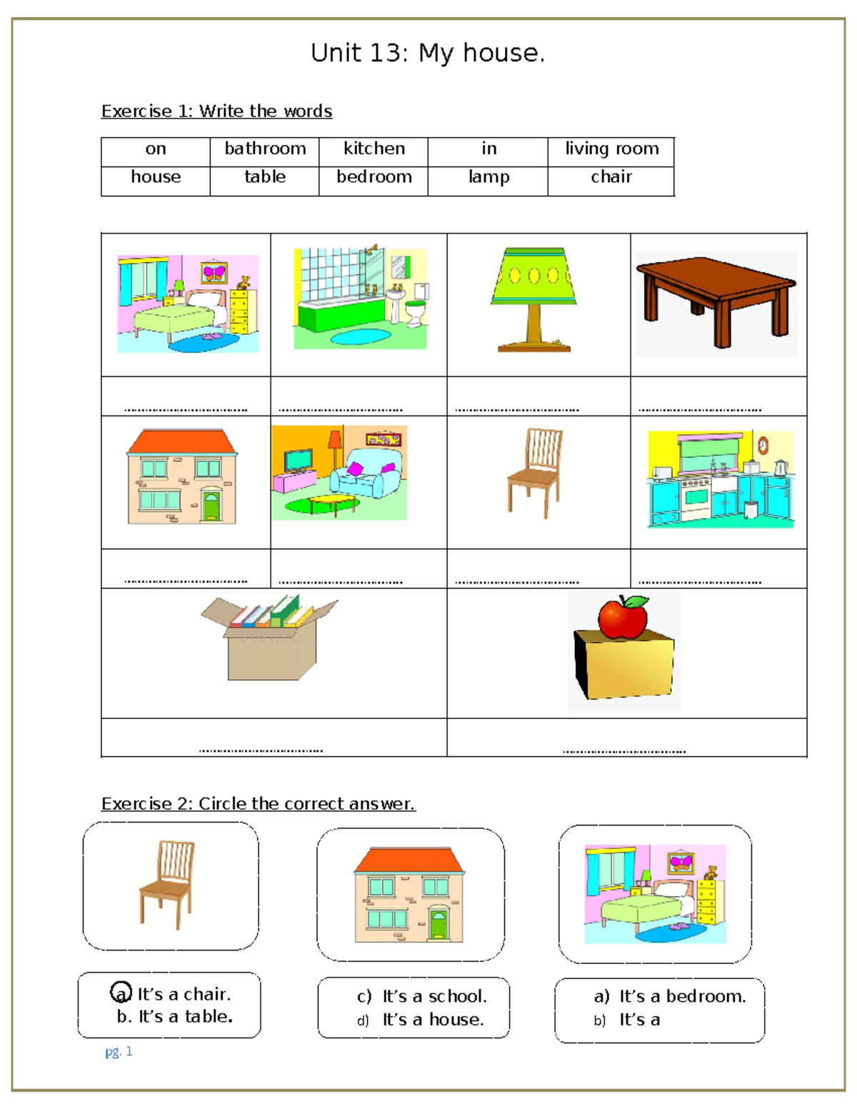 Unit 13: My House - Exercises and Activities for Practice - Studocu
