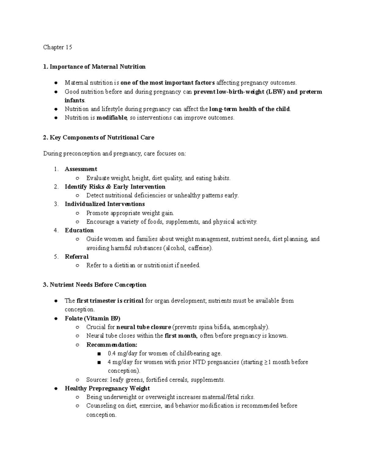 Chapter 15 - Maternal Nutrition: Key Insights and Guidelines - Studocu