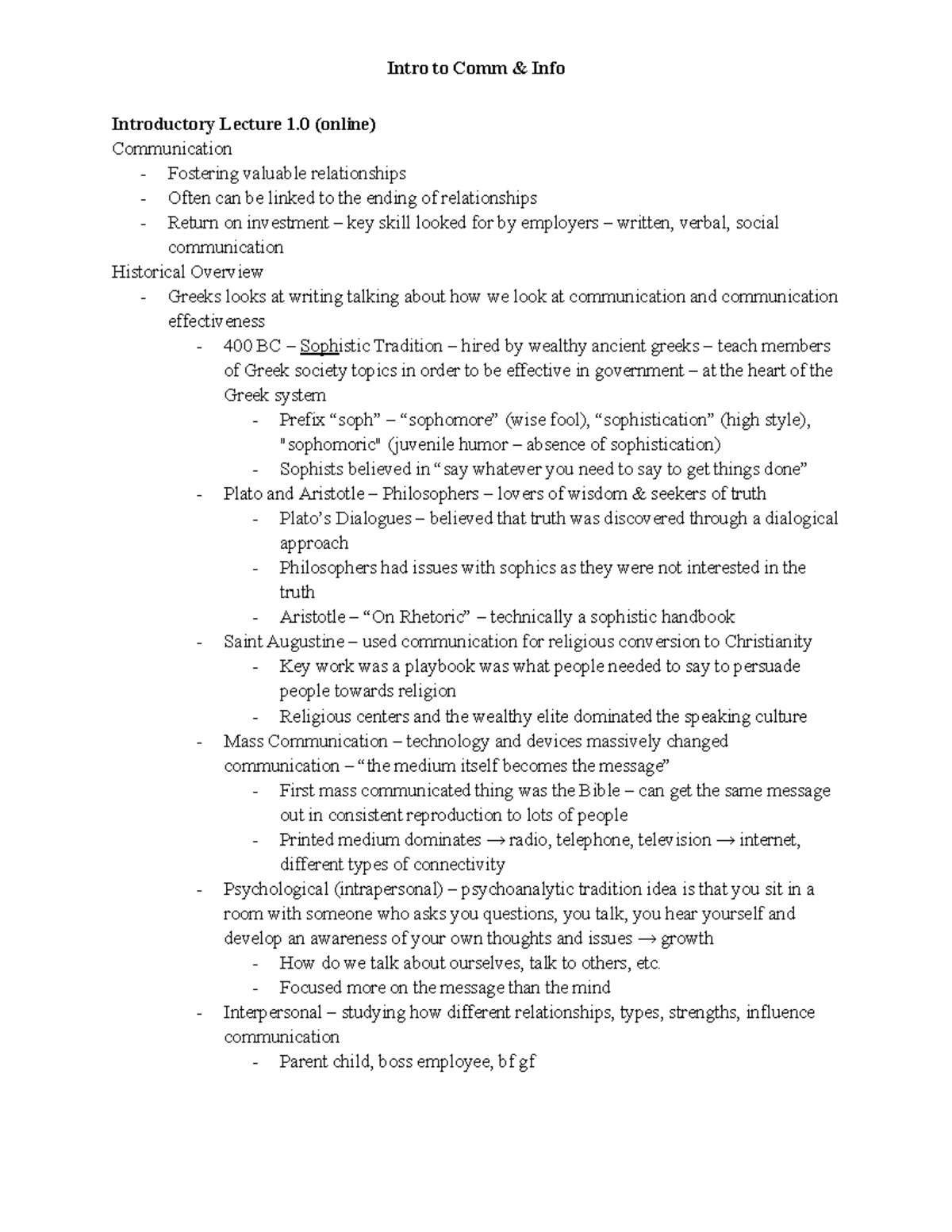 Intro to Comm & Info - Exam 1 Study Guide - Studocu