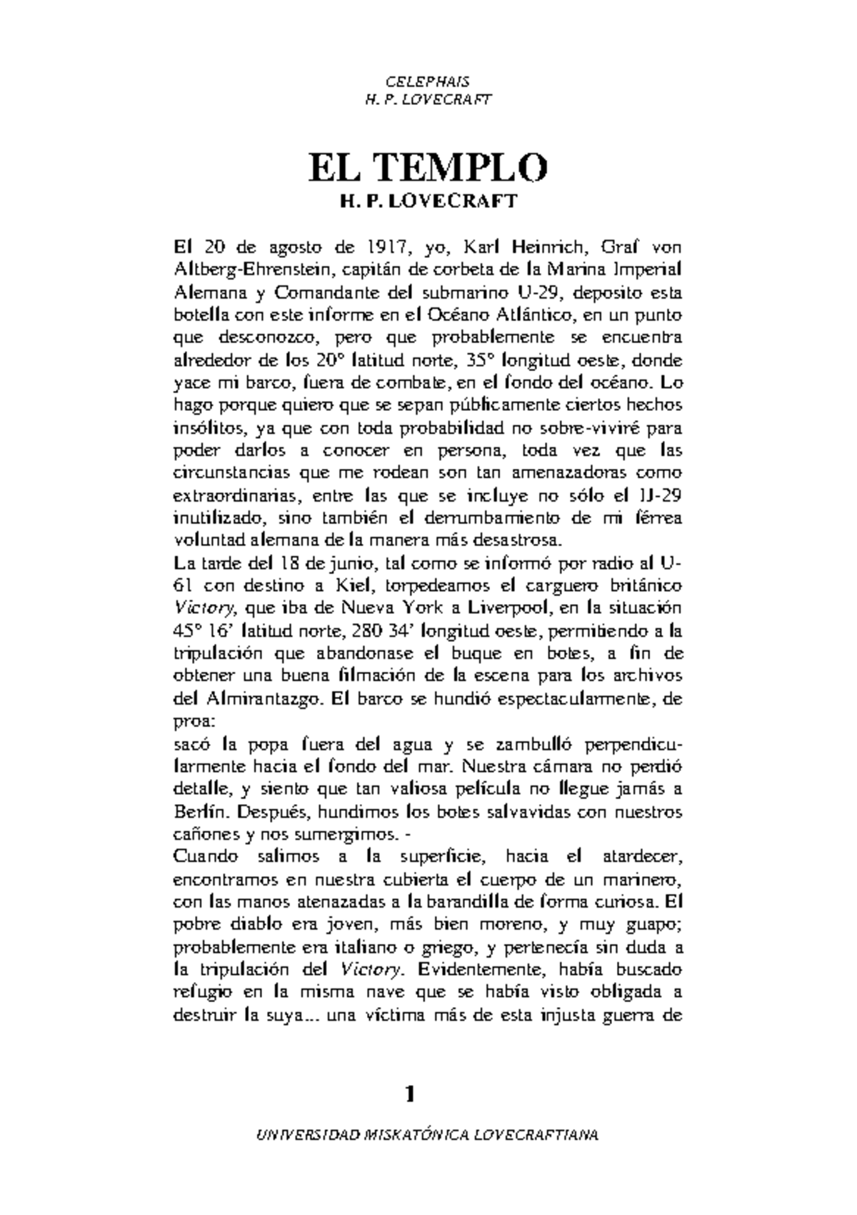 CELEPHAIS H. P. LOVECRAFT - Análisis de 