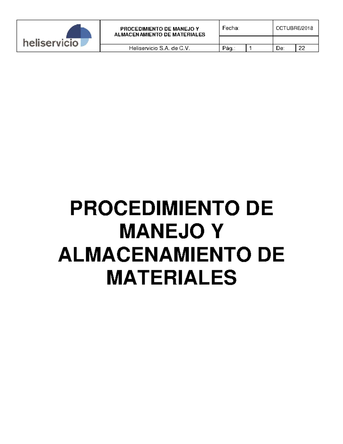 Procedimiento de Seguridad en Manejo y Almacenamiento de Materiales ...