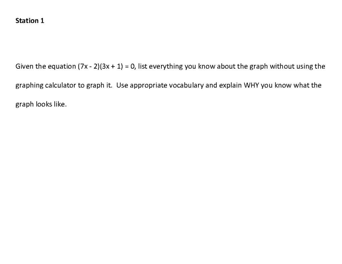 Rvw Stations Test 4: Analyzing Quadratic Functions and Graphs - Studocu
