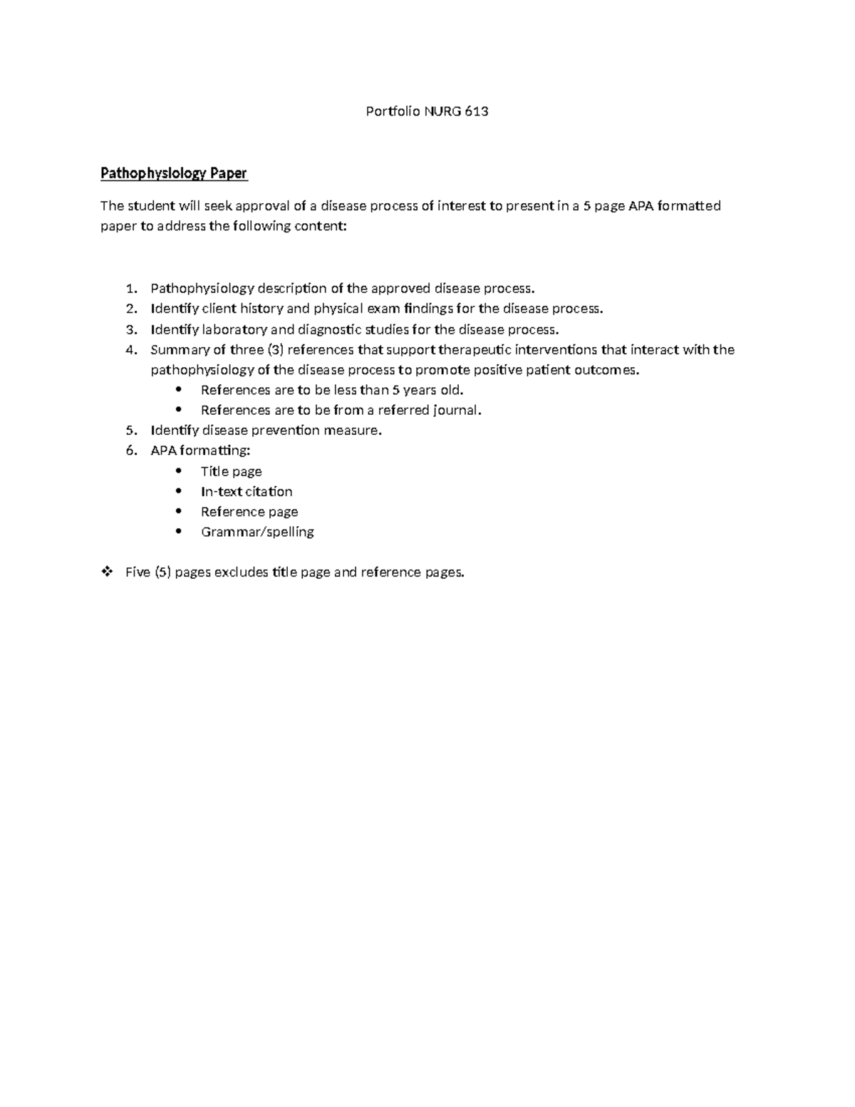 NURG 613 Pathophysiology Paper Assignment Guidelines (9) - Studocu