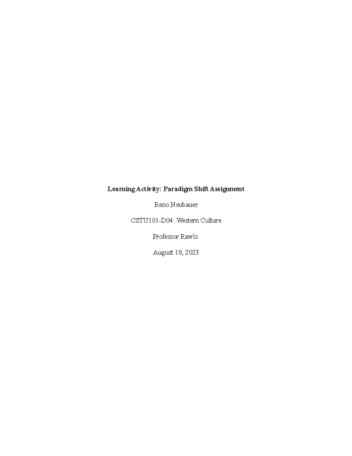 CSTU101-D04: Paradigm Shift Assignment on Protestant Reformation - Studocu