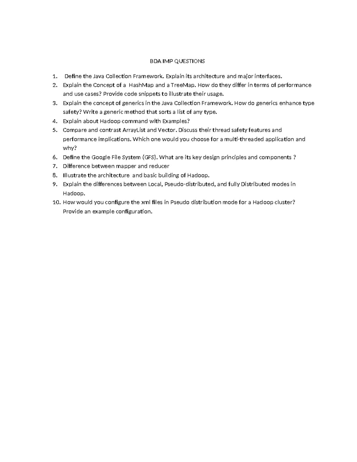 BDA IMP Questions - Key Concepts in Big Data Analytics - Studocu