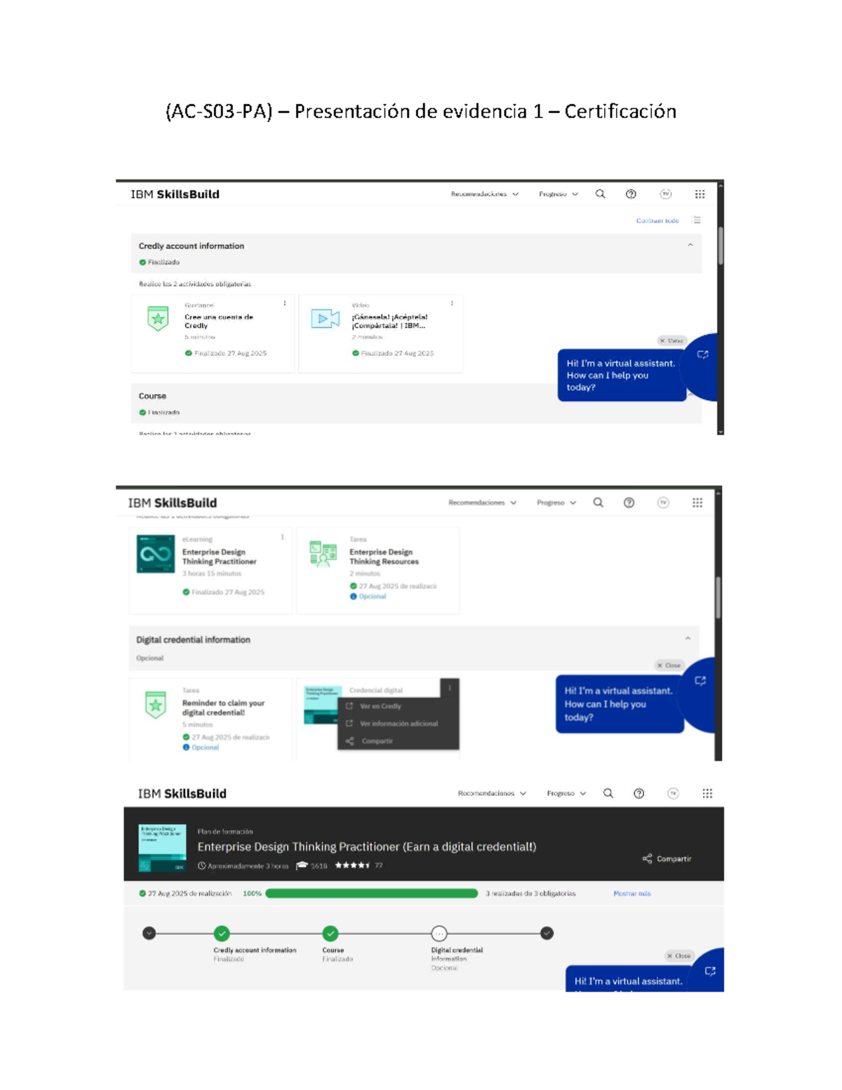 (AC-S03-PA) - Evidencia 1: Certificación IBM SkillsBuild Progreso - Document Preview