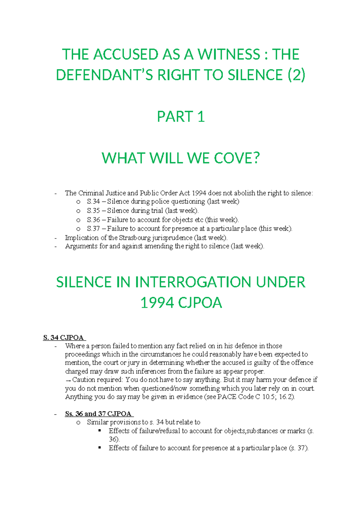 (5) Silence - Lecture Notes on Law of Evidence & CJPOA 1994 - Studocu