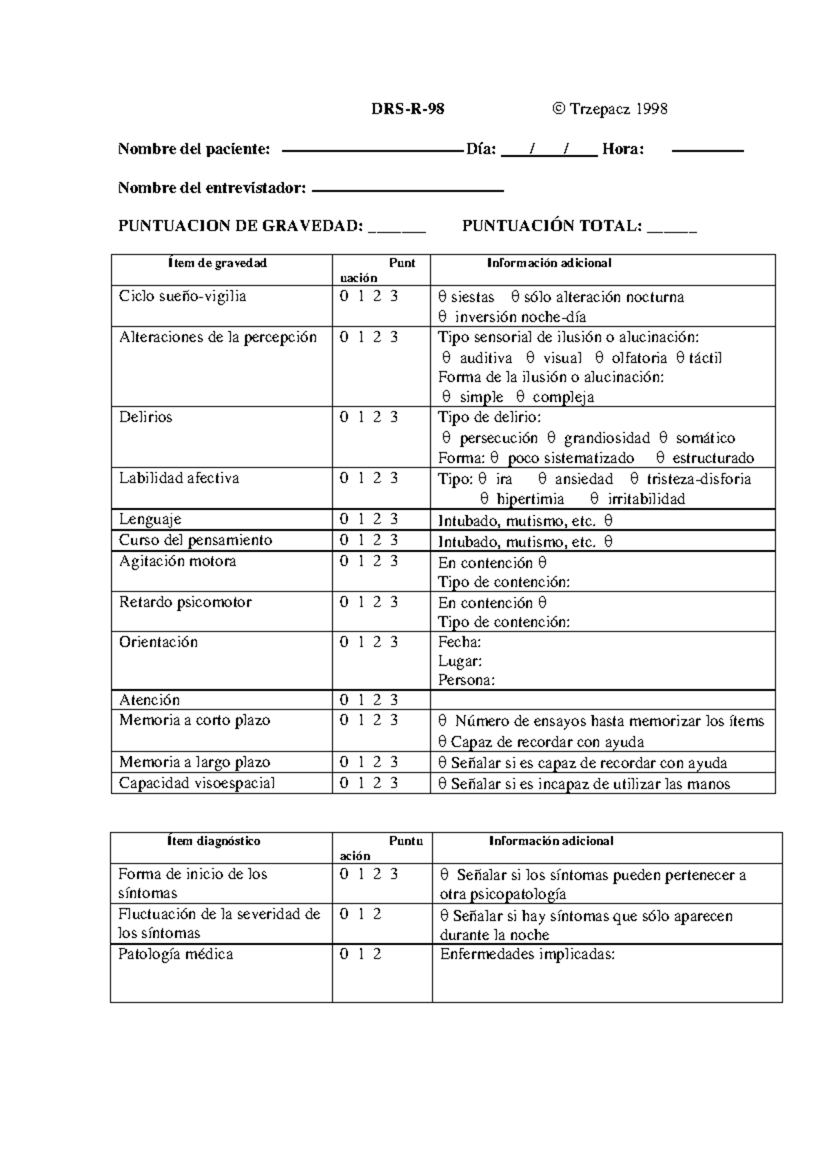 DRS 98 - Escala de Evaluación del Delirio Revisada (DRS-R-98) en ...