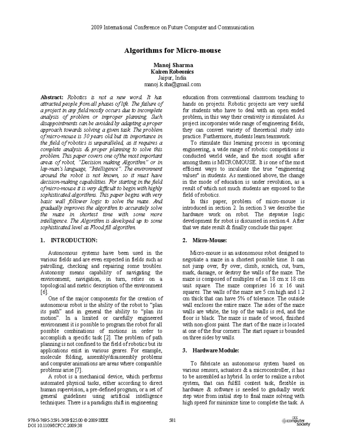 Algorithms for Micro-mouse: Decision Making Strategies and Path ...