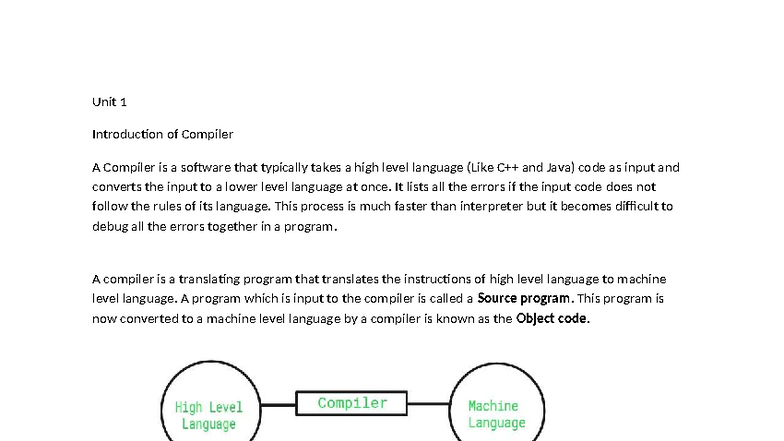 Unit 1 Compiler Design Overview: Key Concepts and Phases - Studocu