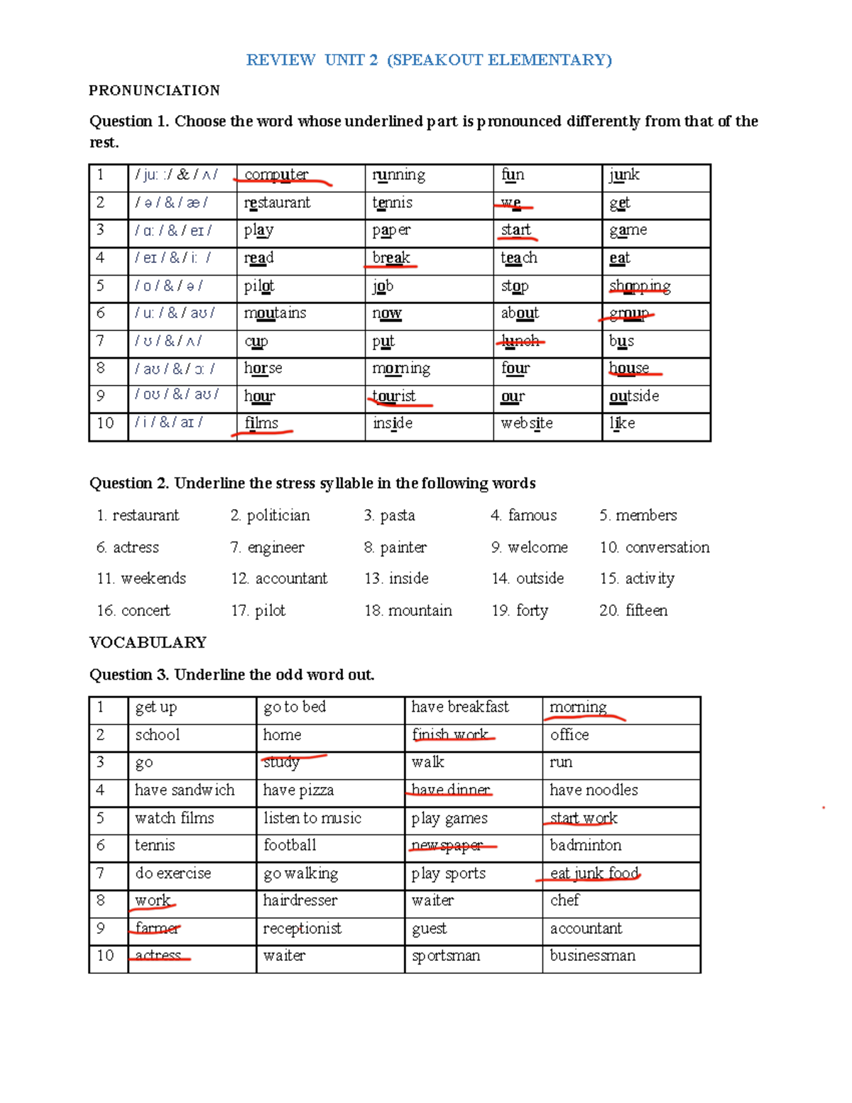UNIT 2 Review Speakout Elementary - REVIEW UNIT 2 (SPEAKOUT ELEMENTARY ...