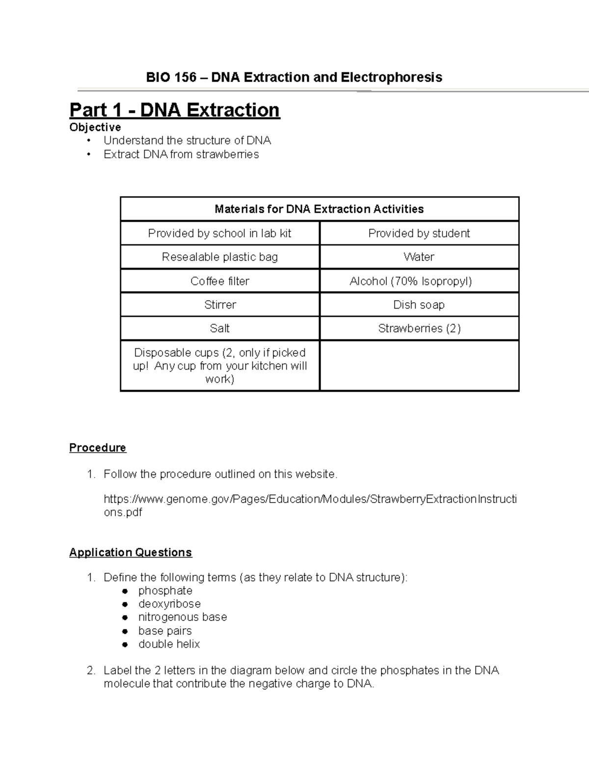 DNA Lab Handout - Covid - Lab - BIO 156 – DNA Extraction and ...