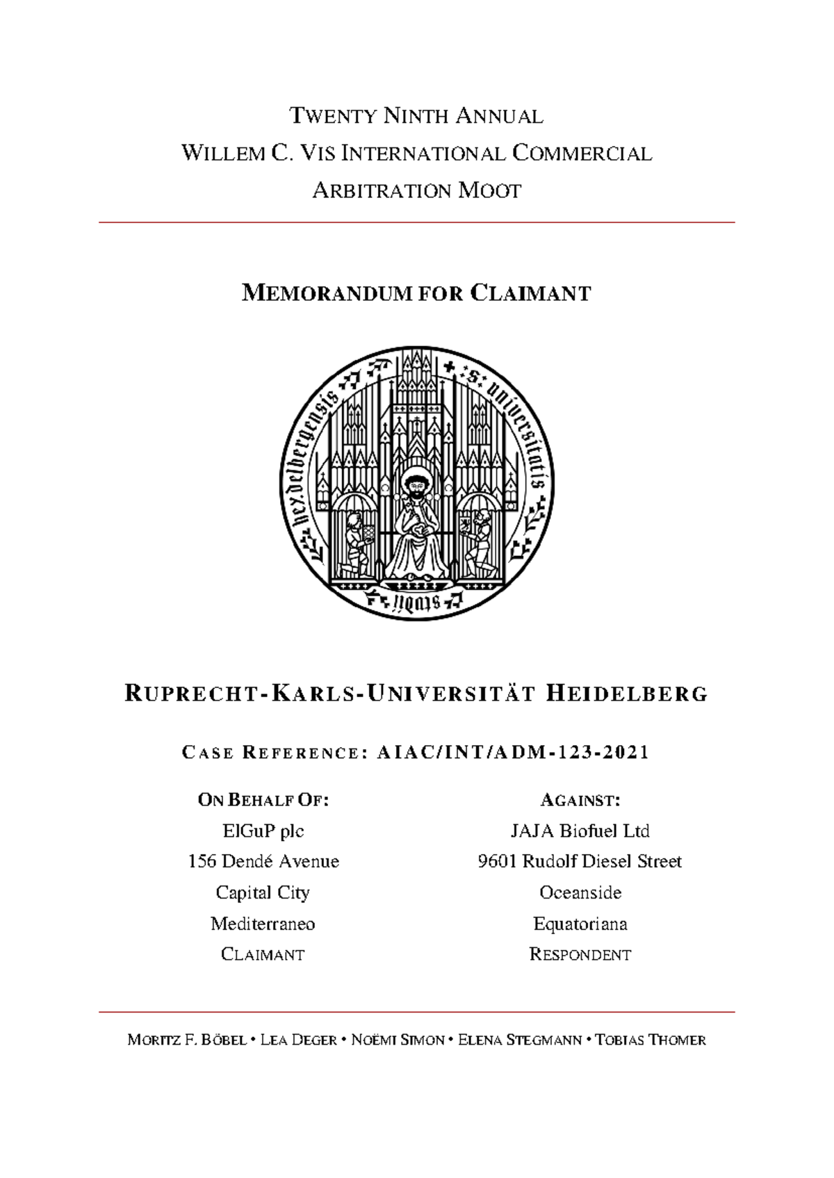Memorandum for Claimant: Willem C. Vis International Commercial ...