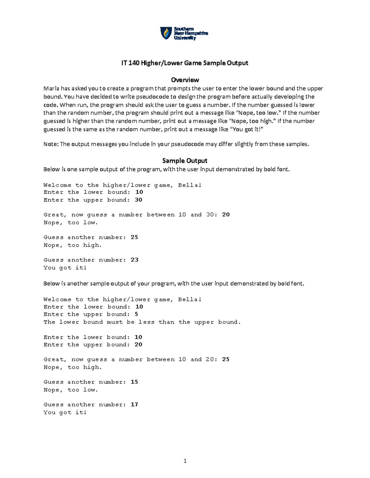 IT 140 Higher/Lower Game Program Design and Sample Output - Studocu
