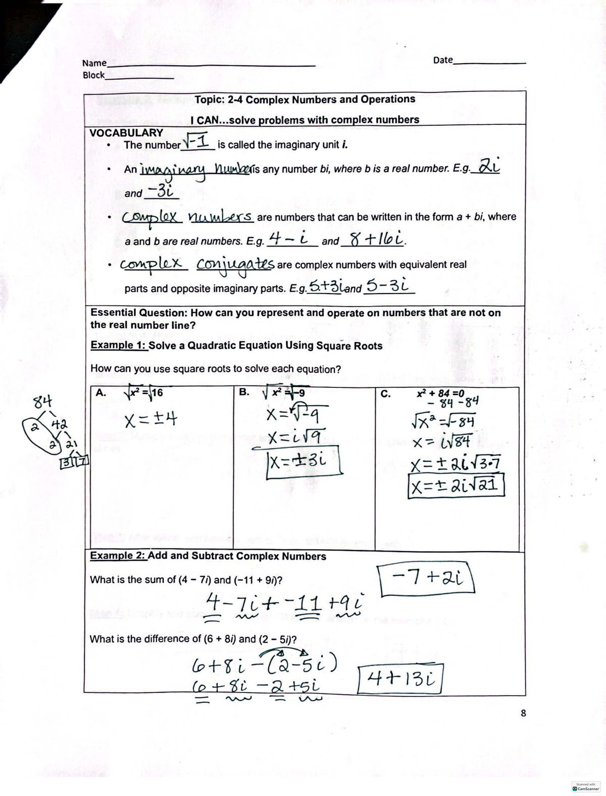Class 2-4 Complex Numbers and Operations Lecture Notes - Studocu