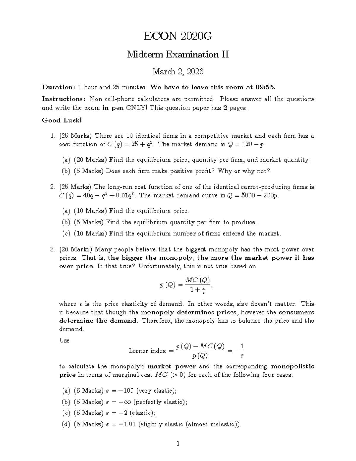 ECON 2020G Midterm Exam II Study Guide - March 2, 2026 - Studocu