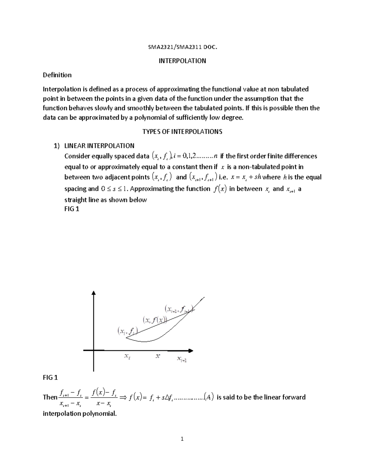 SMA2321 - Interpolation Techniques and Numerical Methods for Data ...