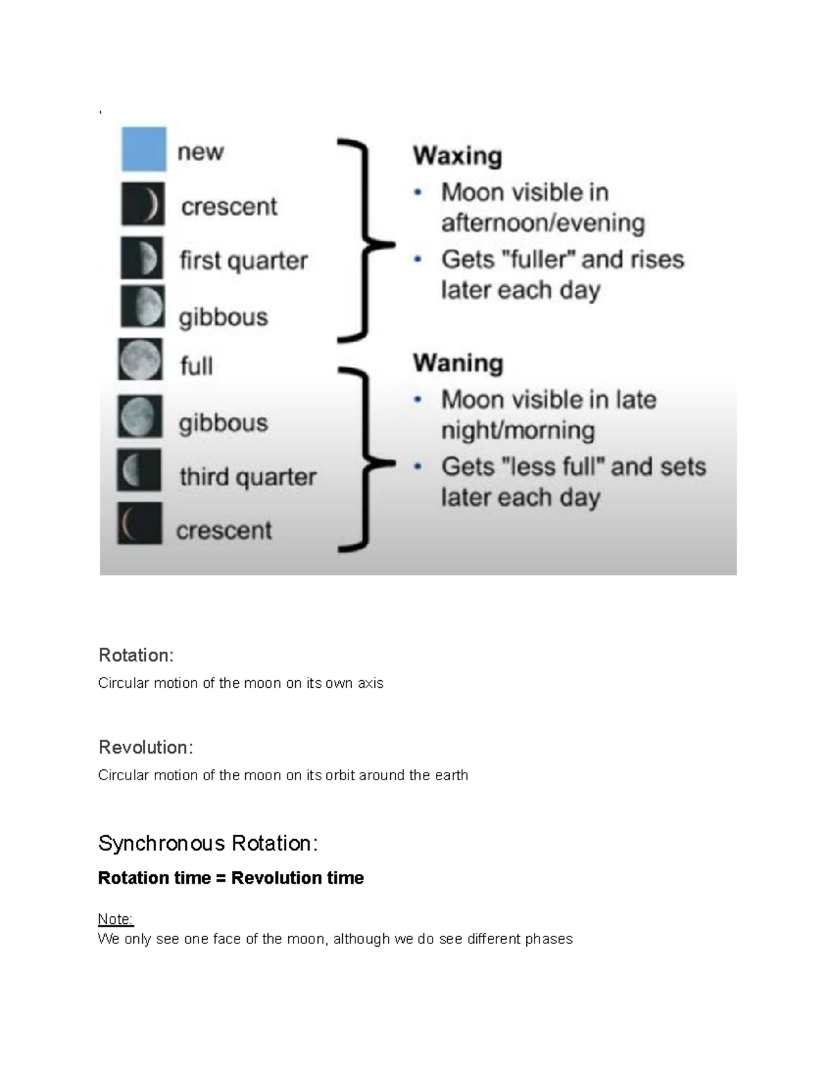 Astronomy - Moon Phases and Motion: Rotation & Revolution - Studocu