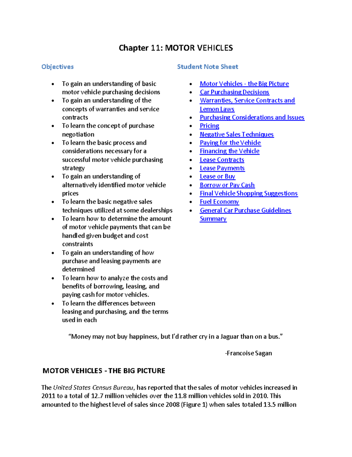 Module 11: Understanding Motor Vehicle Purchases and Related Concepts ...